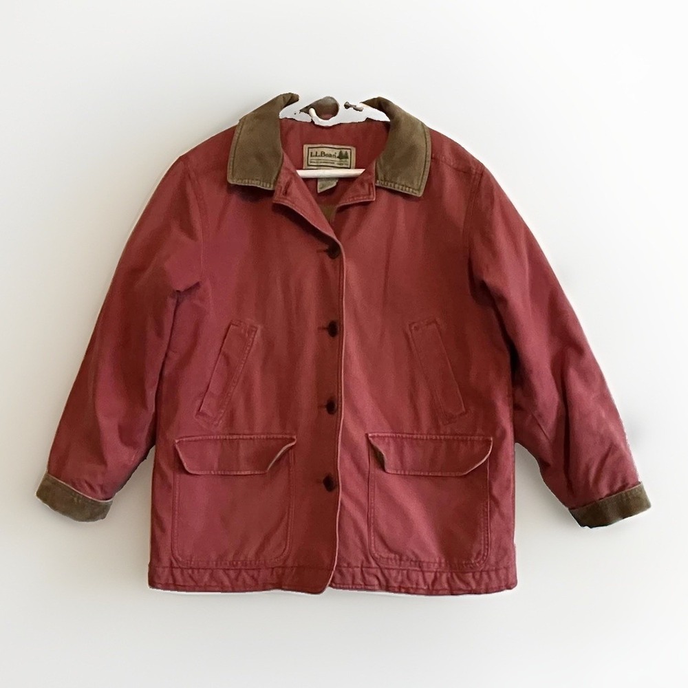 L.L.Bean Jacket Womens Large Petite Barn Coat Quilted Corduroy Collar